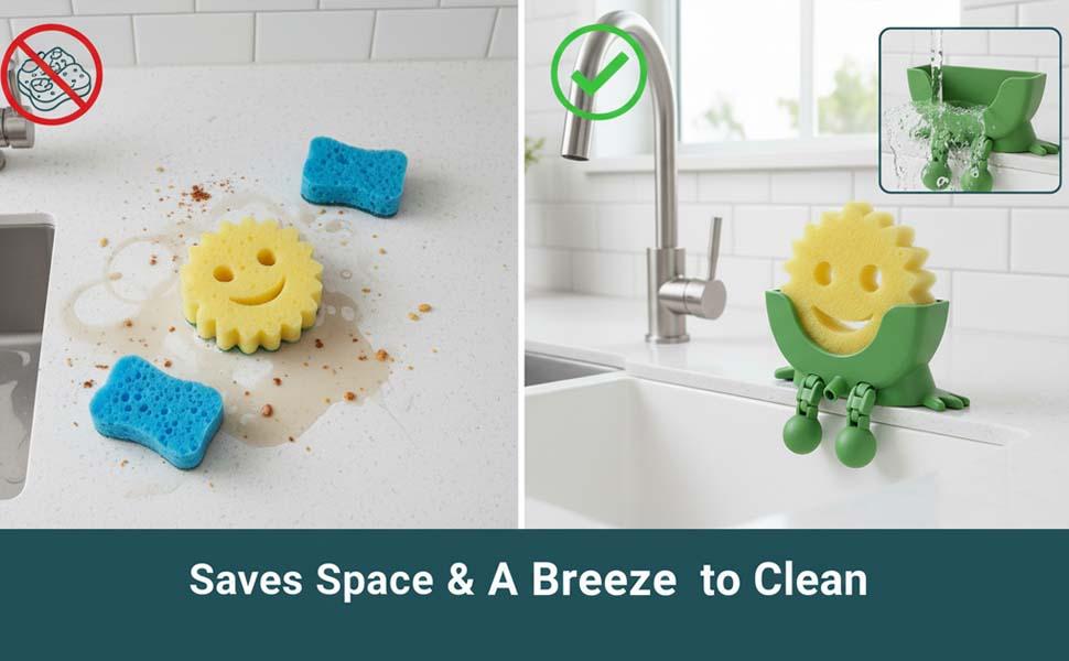Cute Hanging Sponge Holder with Drainage – Keeps Your Sponge Dry & Smiling, For Scrub Daddy Holder, Funny Sponge Stand for Kitchen Sink, 3D Printing Countertop Sponge Holders
