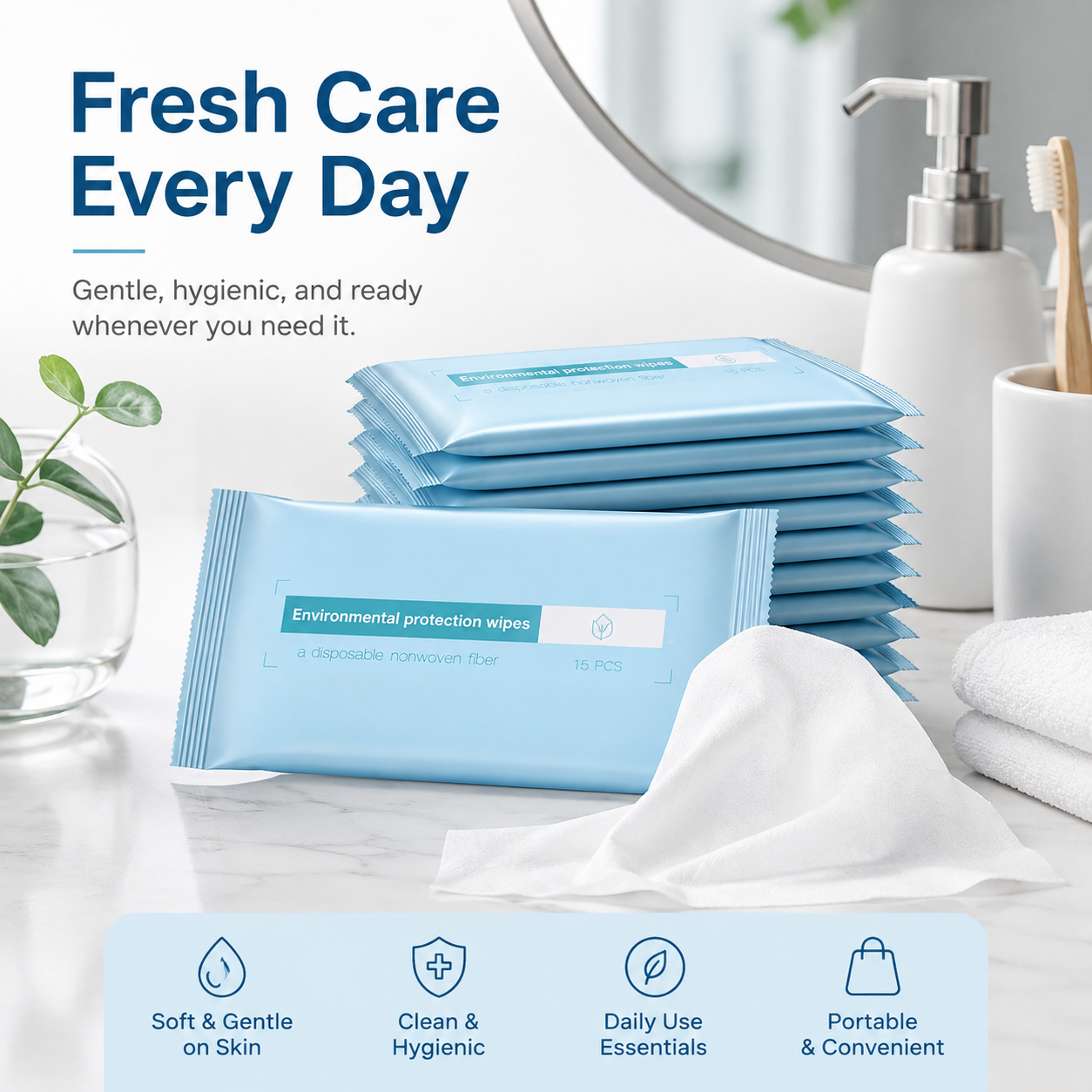 Zero-Clog Flushable Wet Wipes – Septic-Safe, Hypoallergenic & Cloud-Soft Daily Care