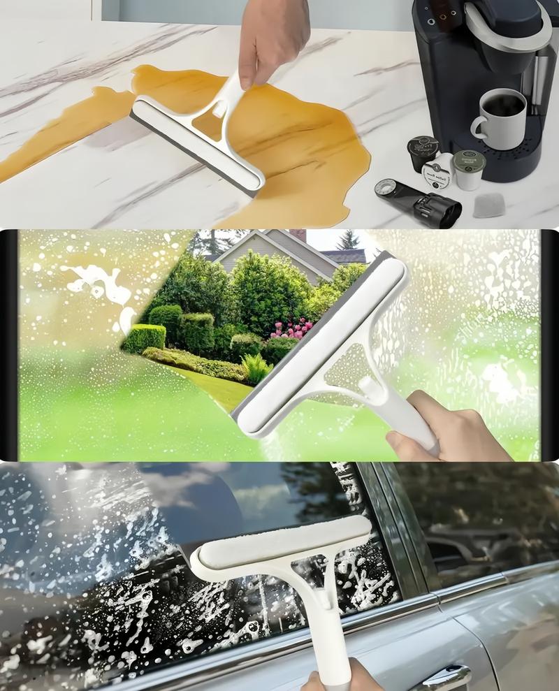 MCOIKY® 3 in 1 Window Cleaning Scraper, Squeegee and Scrubber with Spray