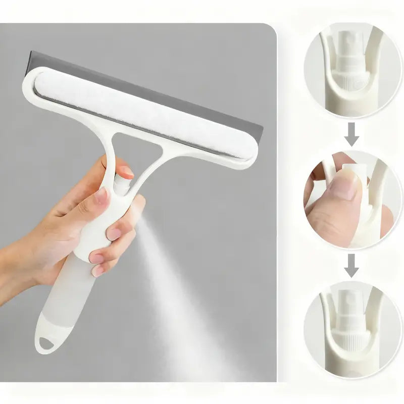MCOIKY® 3 in 1 Window Cleaning Scraper, Squeegee and Scrubber with Spray