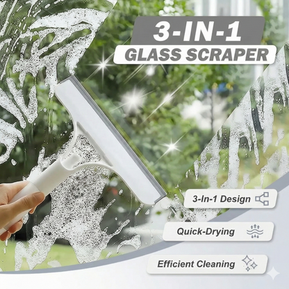 MCOIKY® 3 in 1 Window Cleaning Scraper, Squeegee and Scrubber with Spray